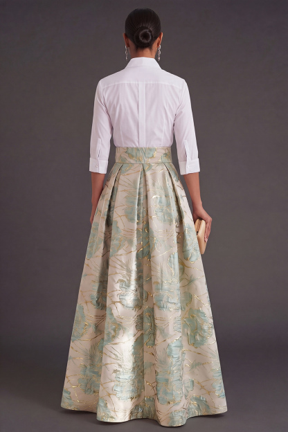 Black Red Floral Collar Neck Jacquard Long Wedding Guest Dress