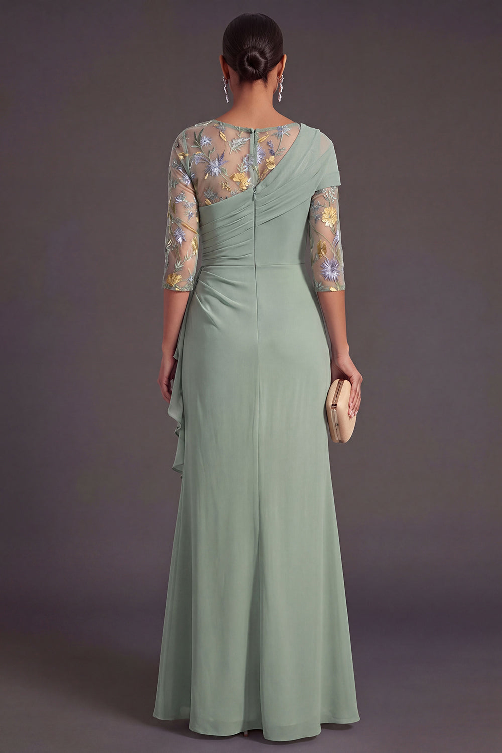 Mermaid Green Floral Embroidered Long Wedding Guest Dress
