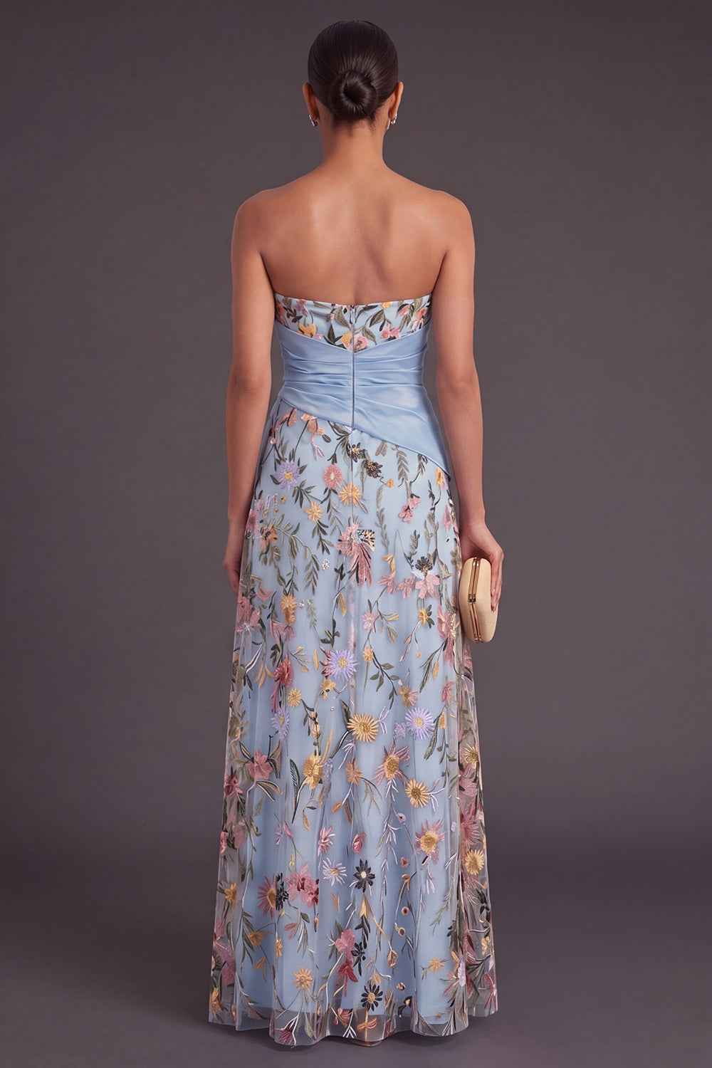 Sweetheart A Line Floral Blue Long Wedding Guest Dress with Slit