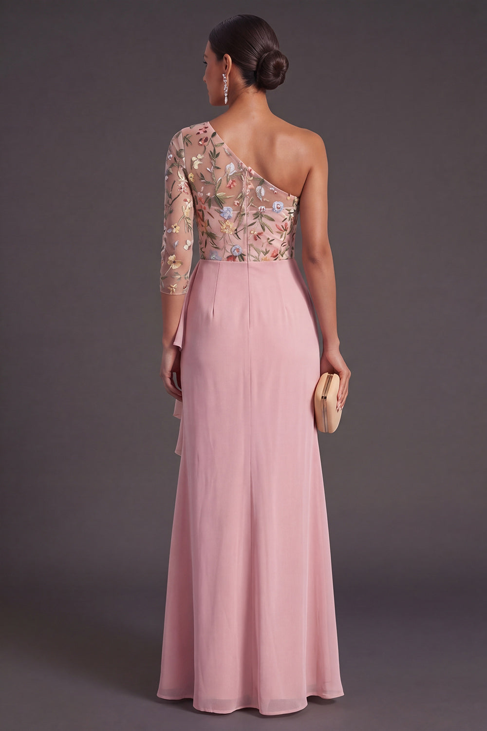 Blush Floral Mermaid One Shoulder Long Wedding Guest Dress