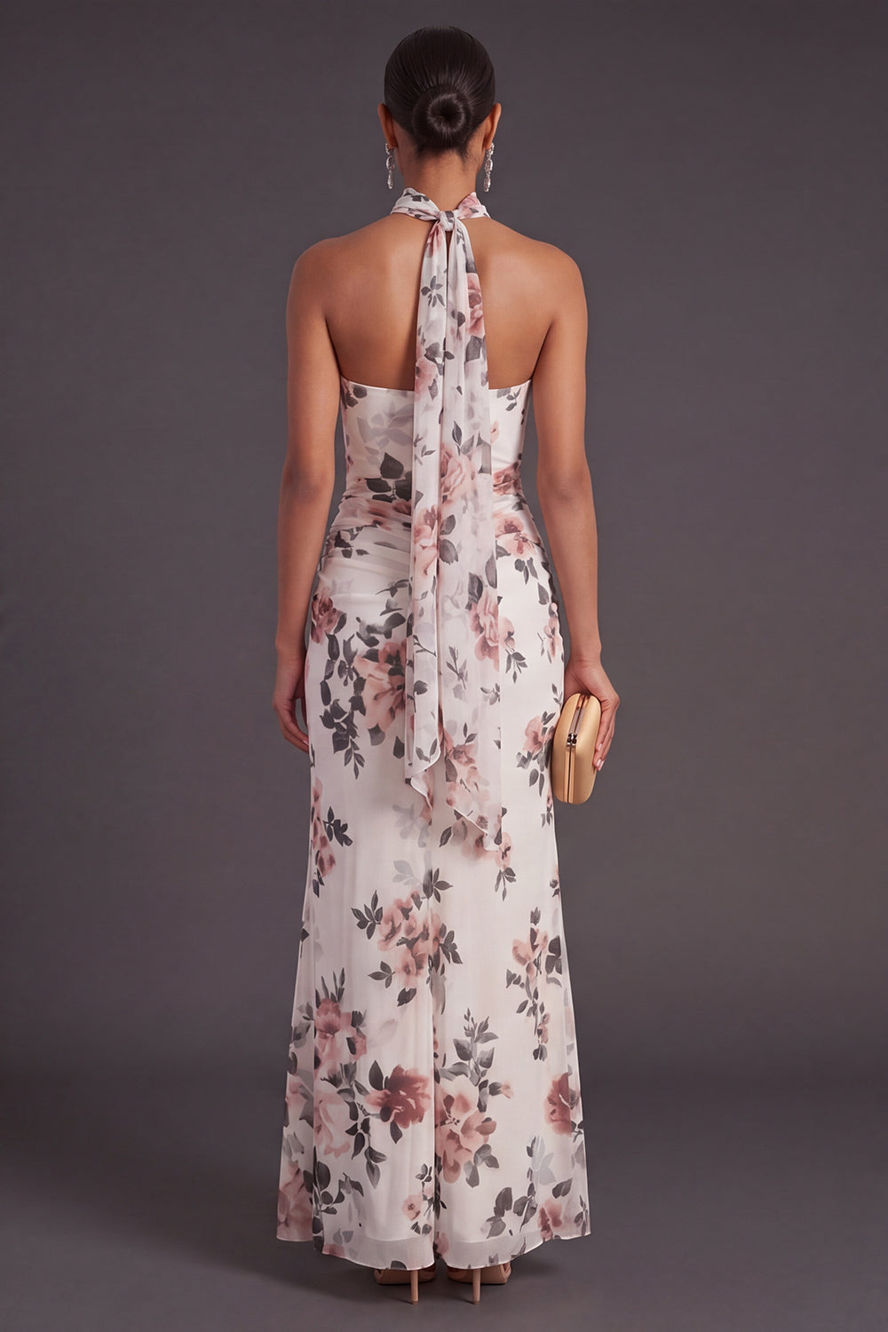 Neck Scarf Ivory Floral Mermaid Long Wedding Guest Dress