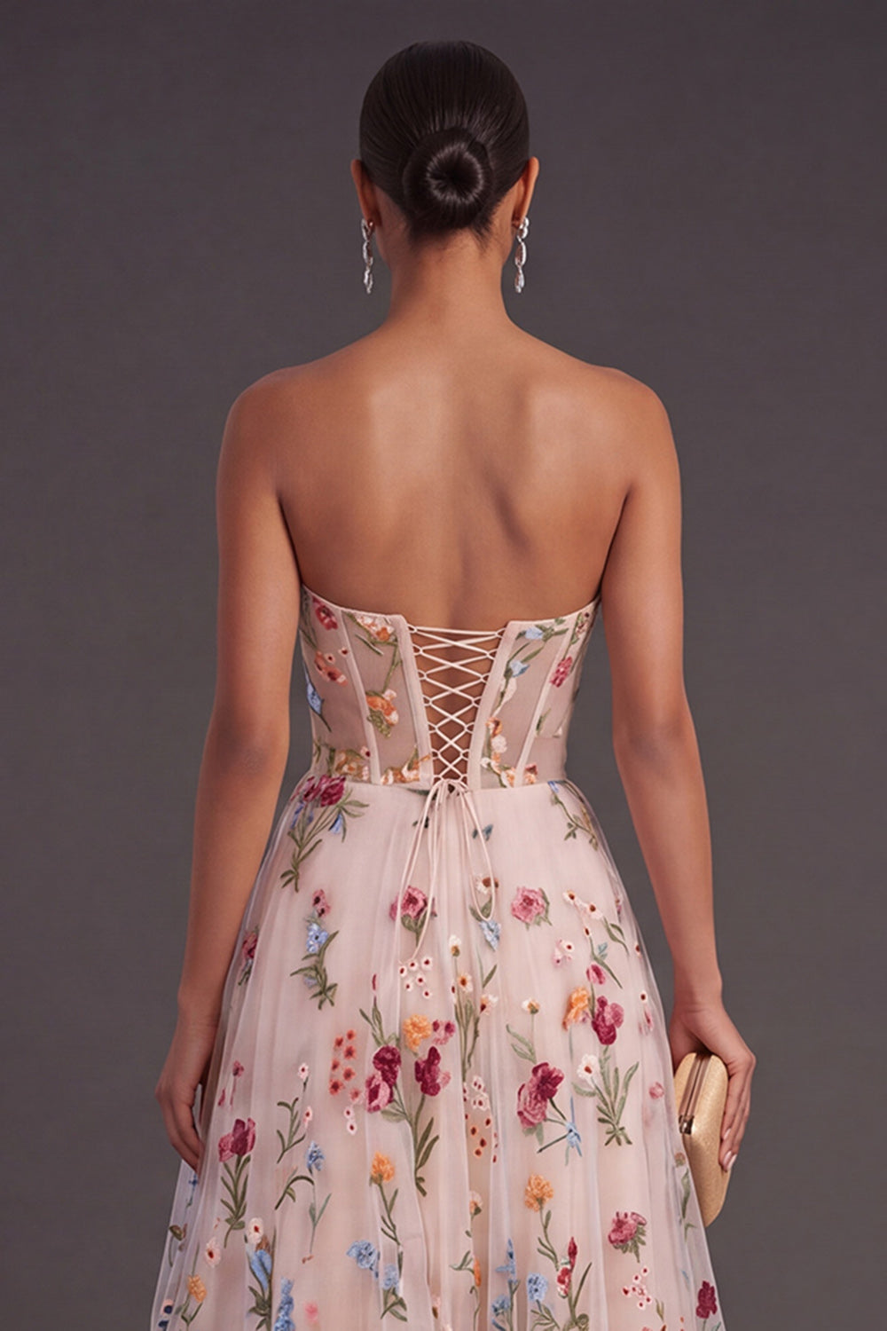 Corset Ivory A Line Floral Sweetheart Long Wedding Guest Dress
