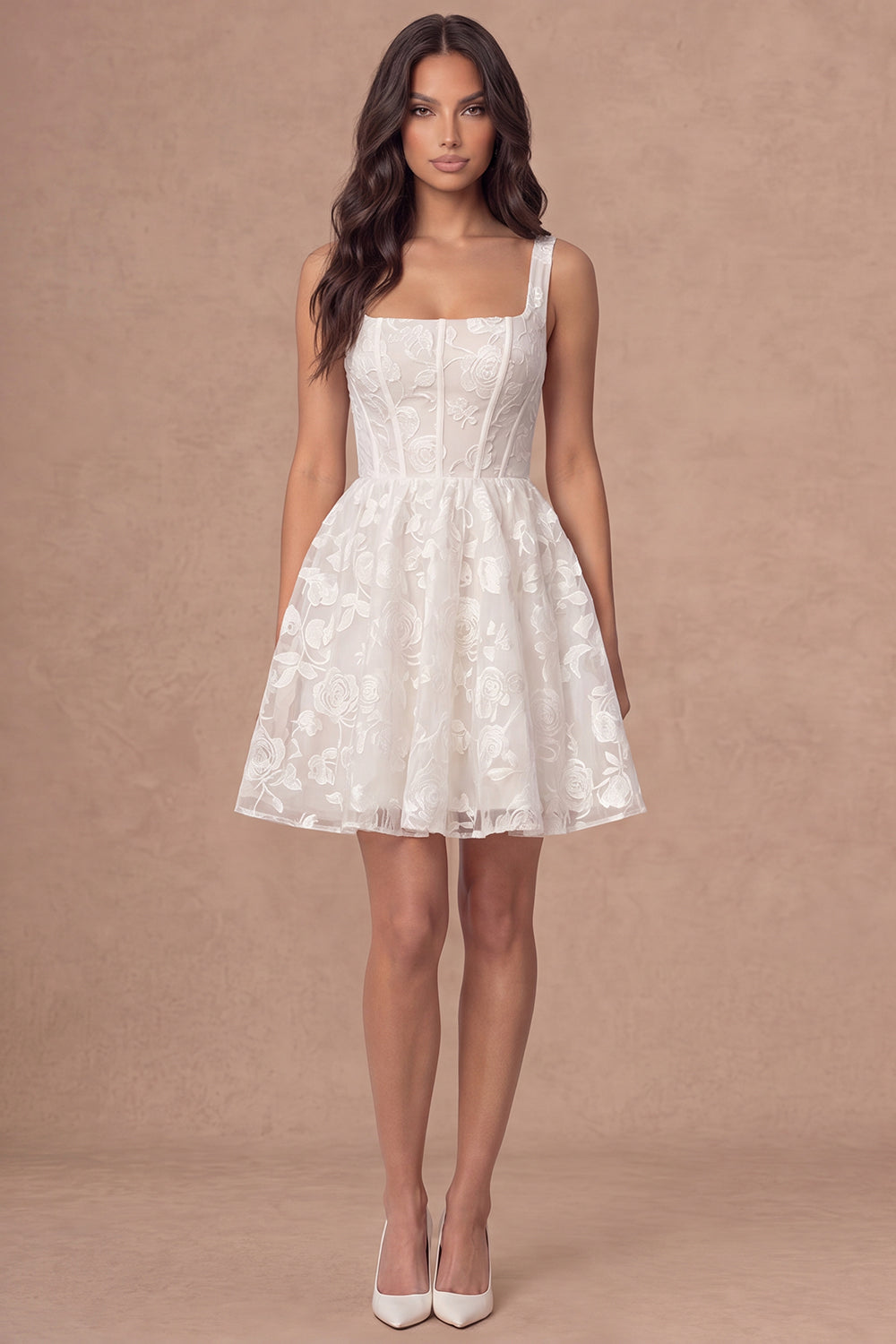 A Line Flora Thick Straps Corset Little White Dress