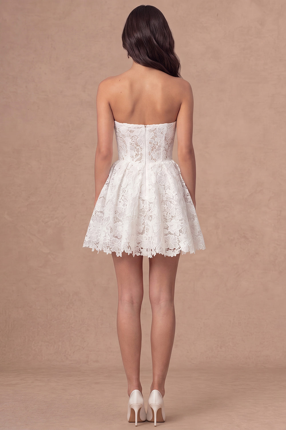 Lace Floral A Line Strapless Little White Dress