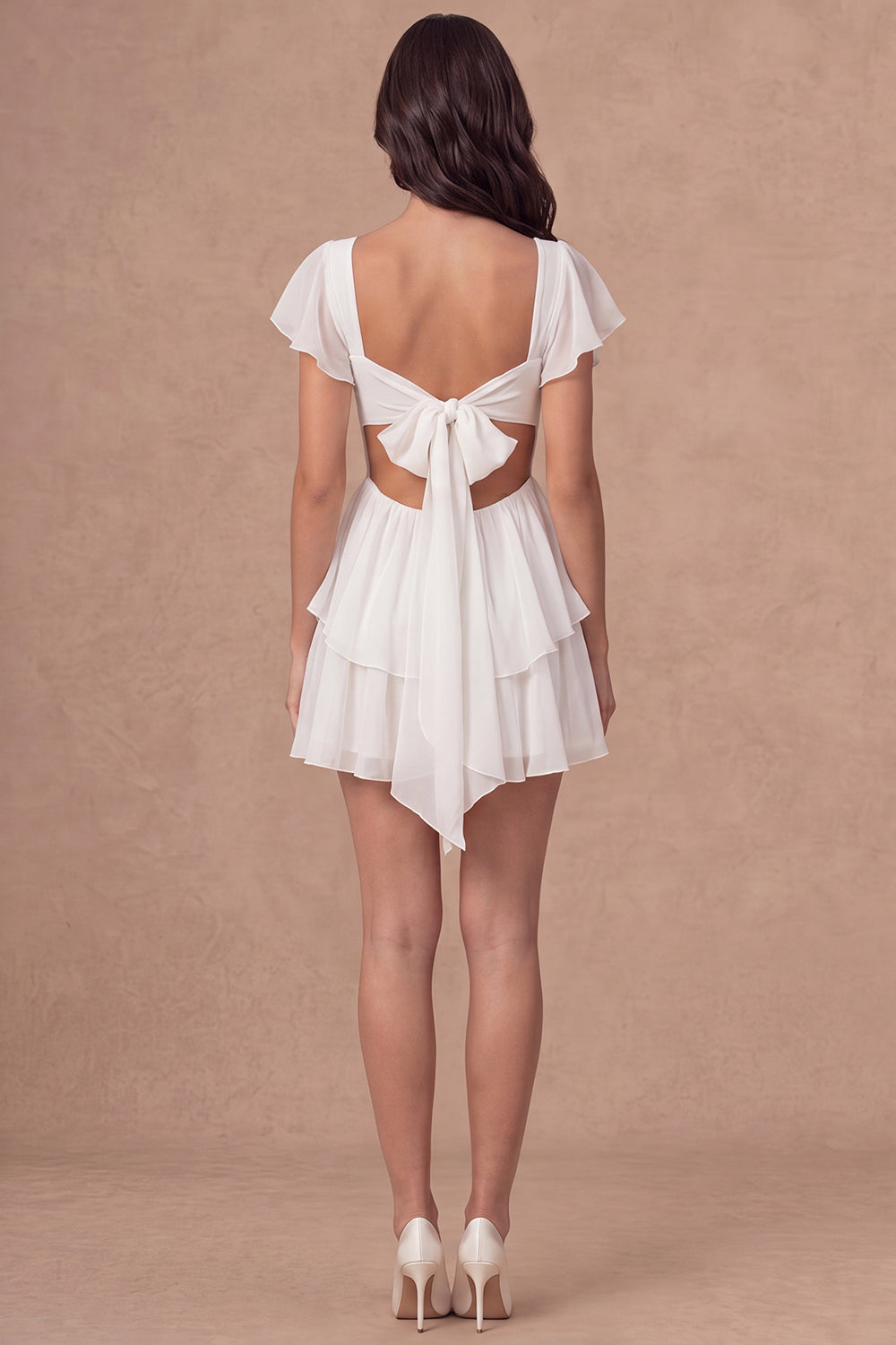Flutter Sleeves Ruffled Tiered Little White Dress