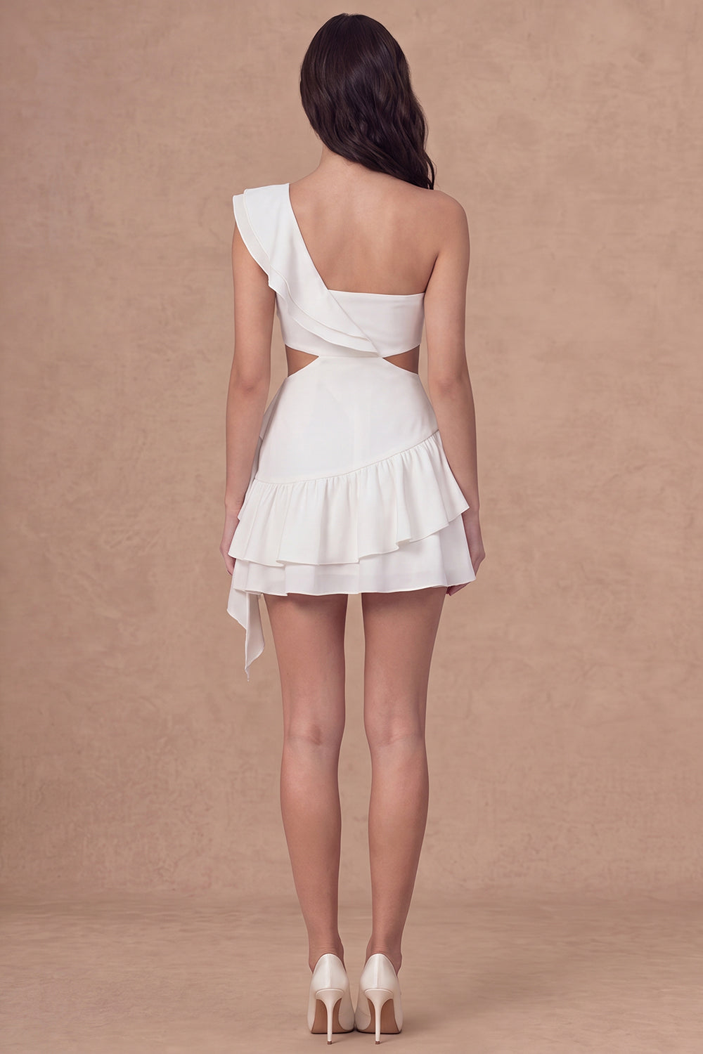 One Shoulder Ruffled Tiered A Line Little White Dress