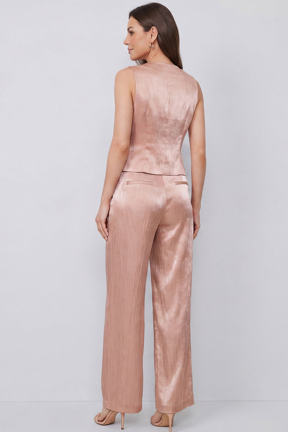 Dusty Rose V-Neck 2 Piece Business Suits with Pockets with Buttons
