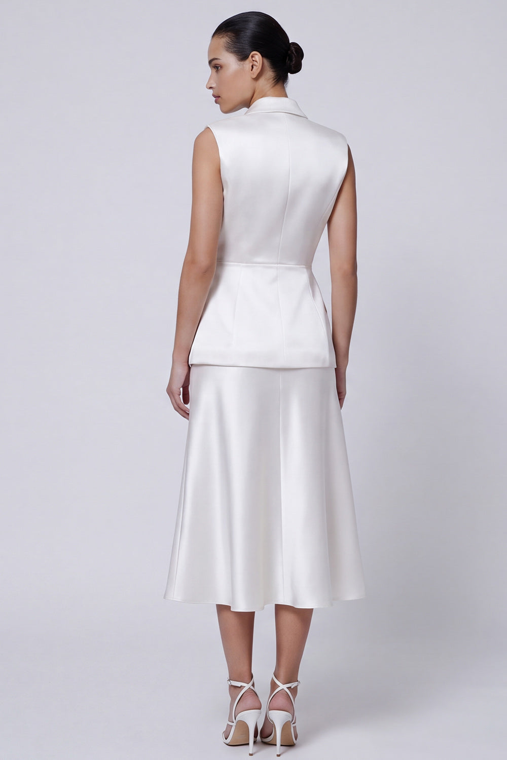 Ivory Midi 2 Piece Peak Lapel A Line Business Suits with Buttons