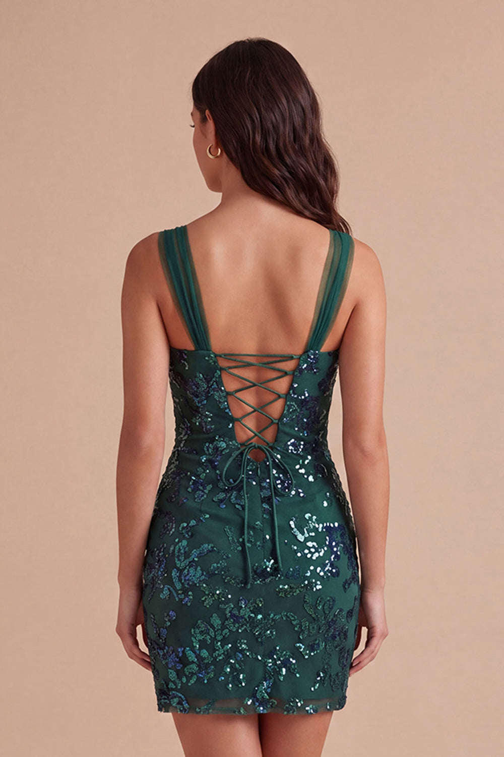 Sparkly Bodycon Dark Green Thick Straps Short Homecoming Dress