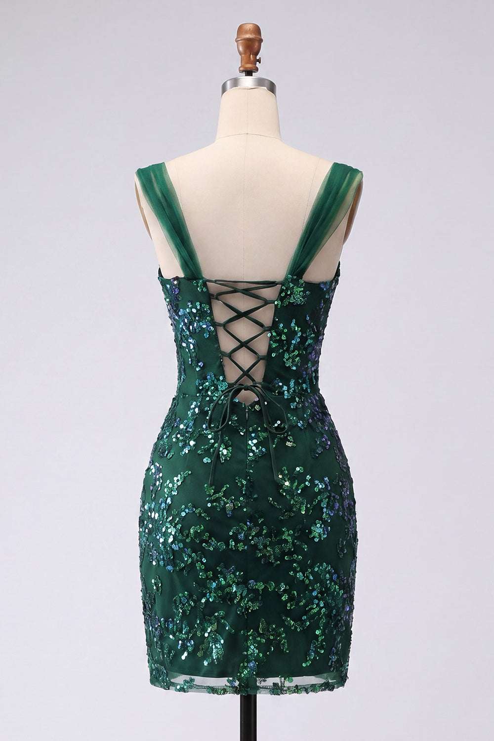 Sparkly Bodycon Dark Green Thick Straps Short Homecoming Dress