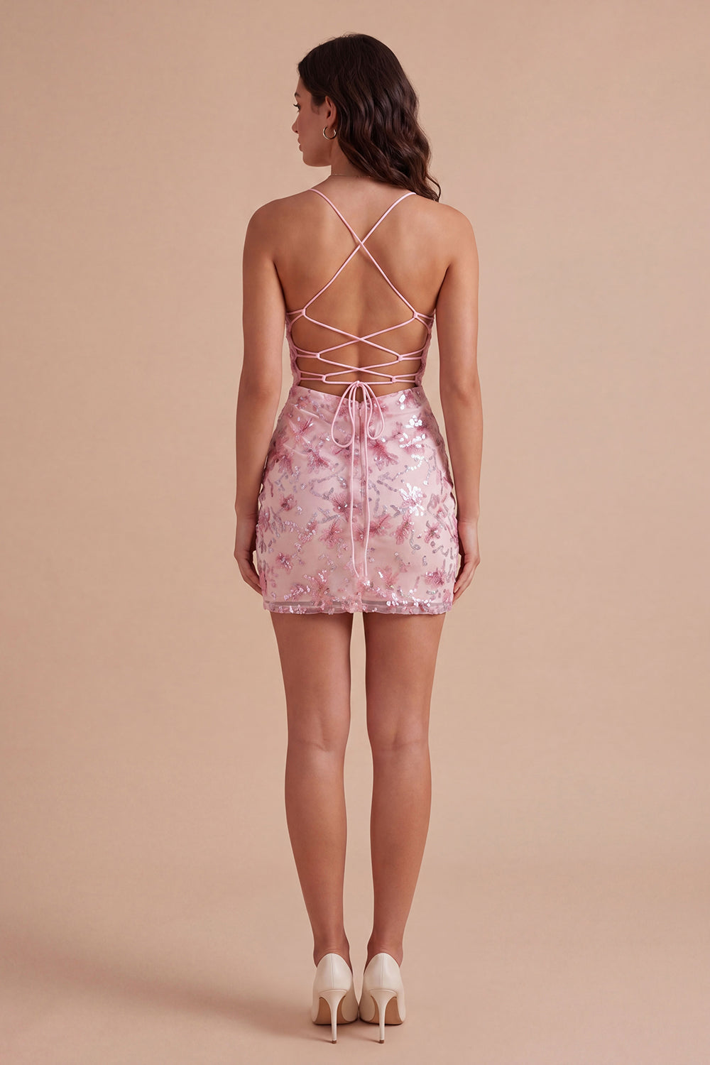 Corset Pink Floral Sparkly Sequined Short Homecoming Dress