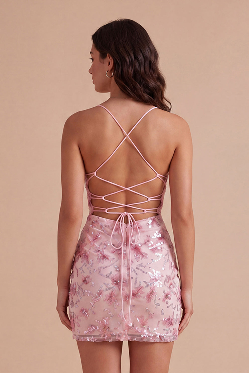 Corset Pink Floral Sparkly Sequined Short Homecoming Dress