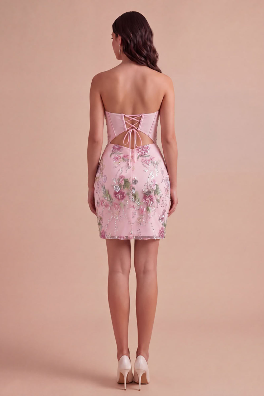 Floral Pink Bodycon Corset Short Homecoming Dress