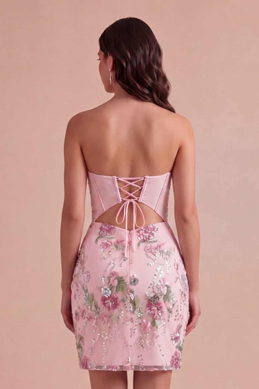 Floral Pink Bodycon Corset Short Homecoming Dress