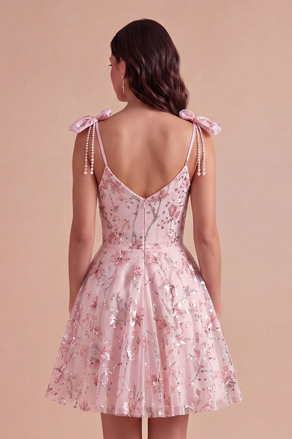 A Line Pink Floral Spaghetti Straps Short Homecoming Dress