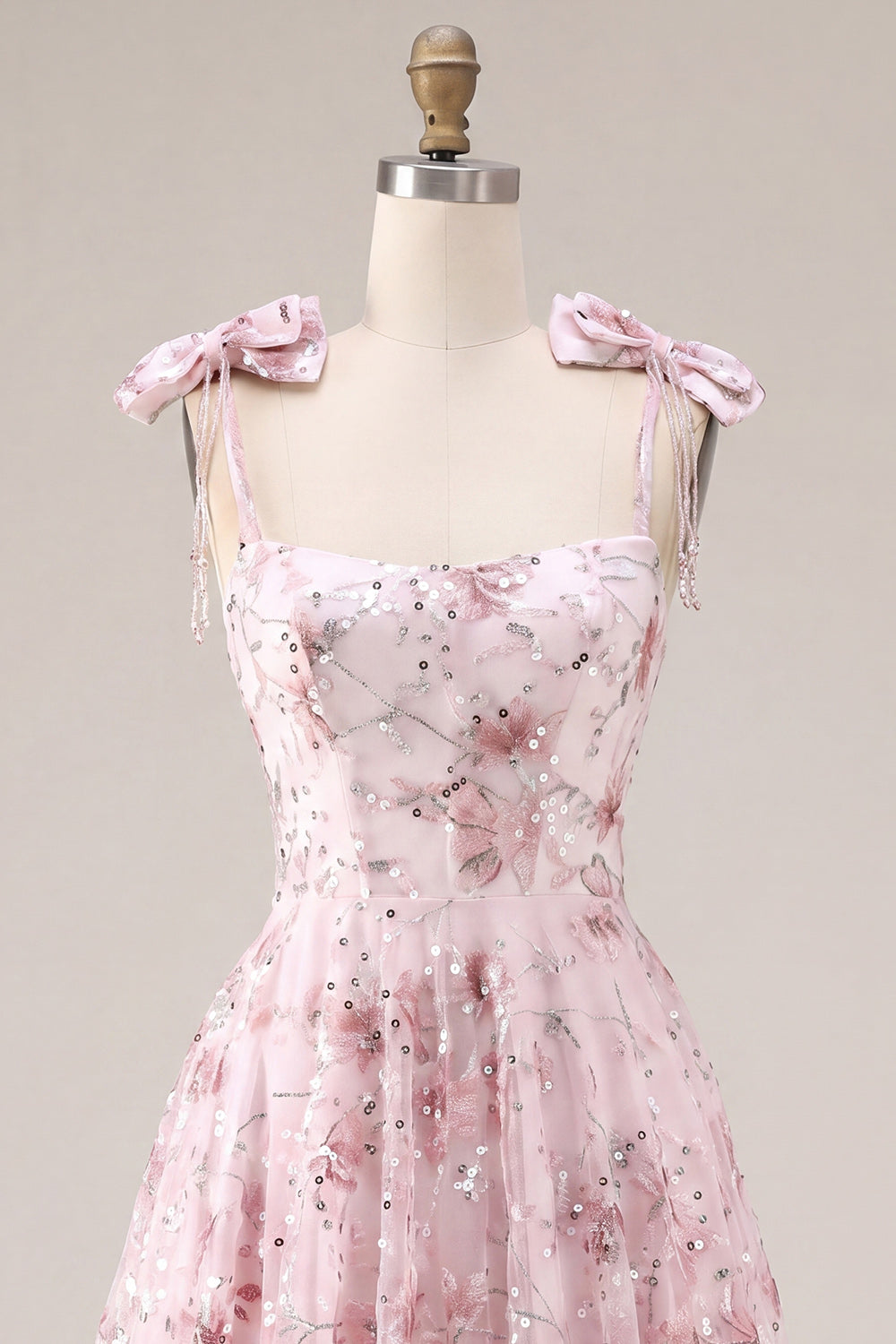 A Line Pink Floral Spaghetti Straps Short Homecoming Dress