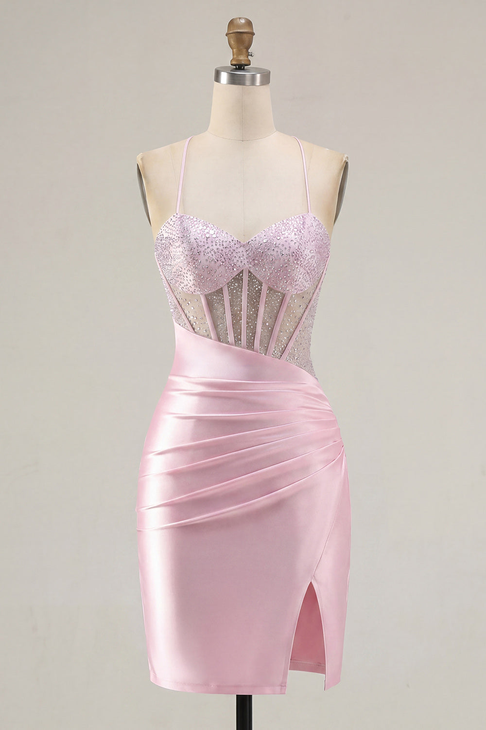 Beaded Sparkly Corset Pink Short Homecoming Dress