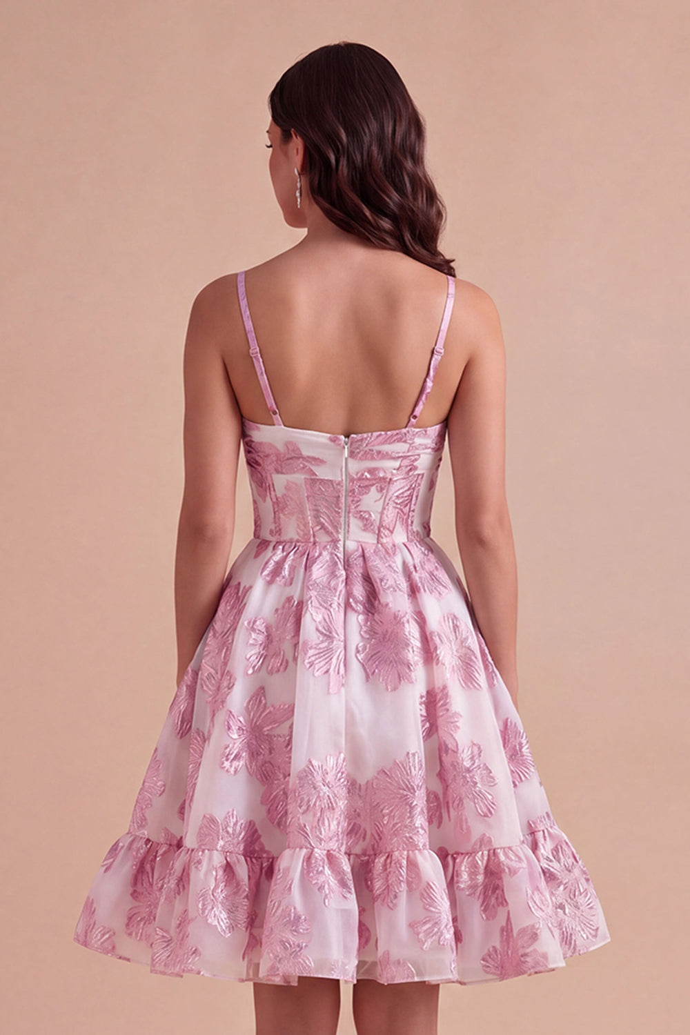 Pink Floral A Line Spaghetti Straps Short Homecoming Dress with 3D Flower