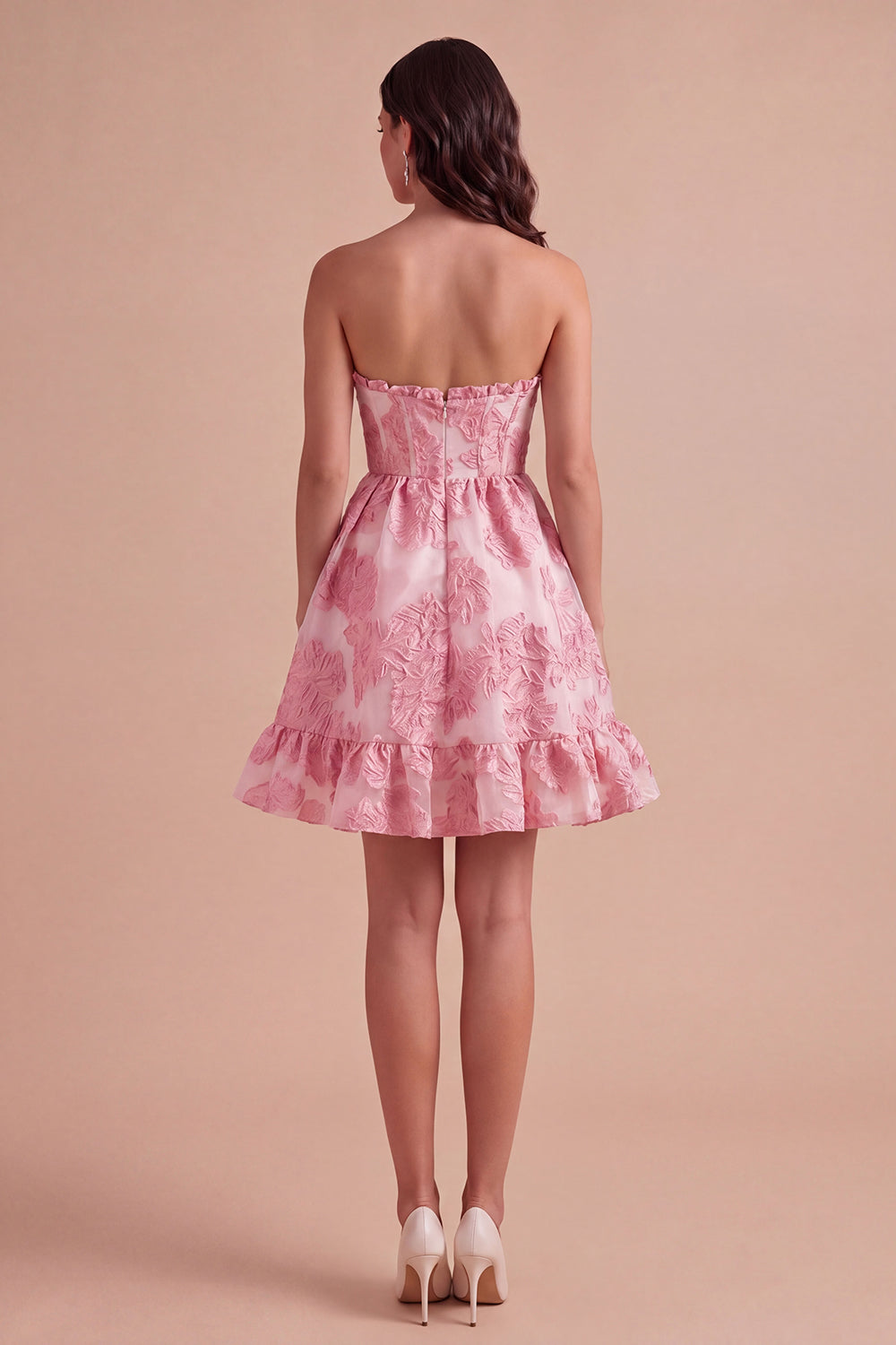 Appliqued Pink Floral A Line Short Homecoming Dress
