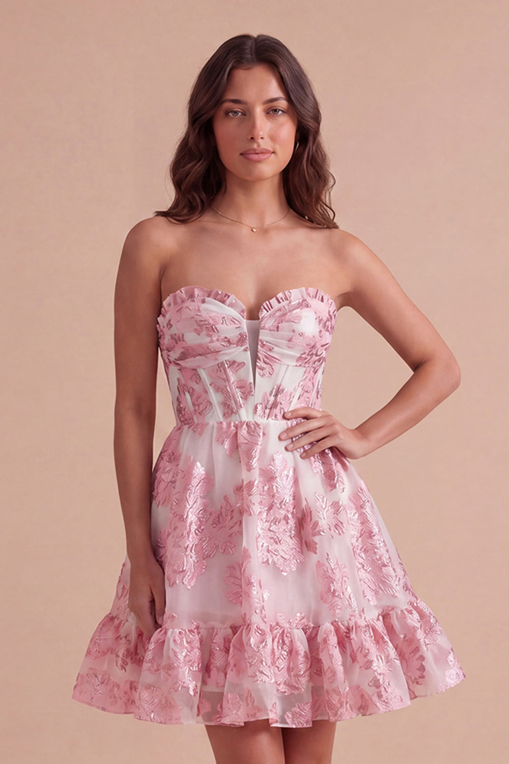 Appliqued Pink Floral A Line Short Homecoming Dress