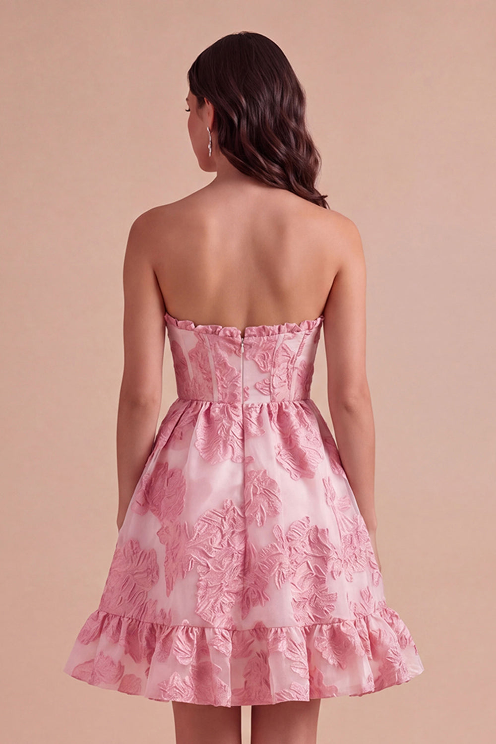 Appliqued Pink Floral A Line Short Homecoming Dress