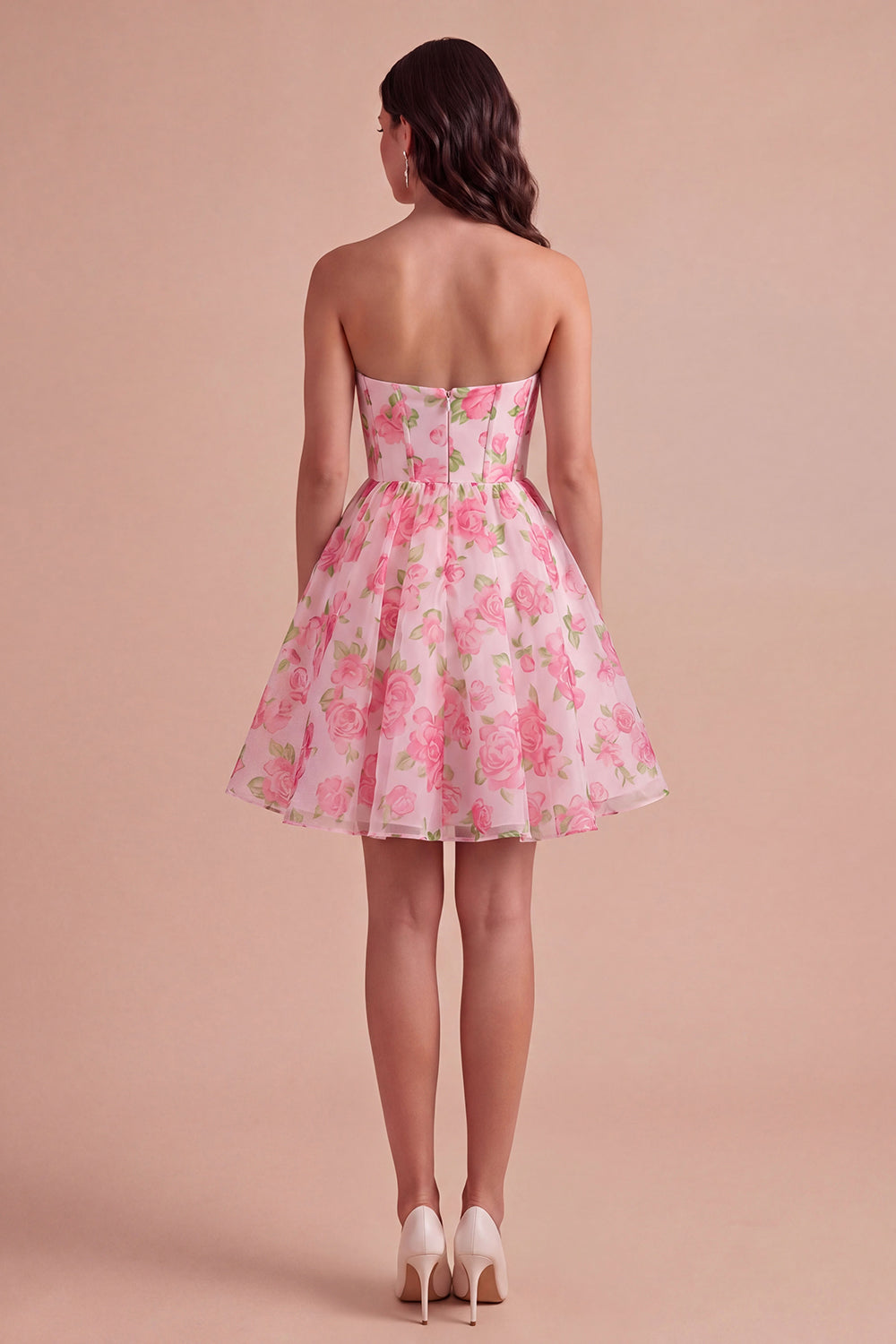 Corset Floral Pink Strapless Short Homecoming Dress