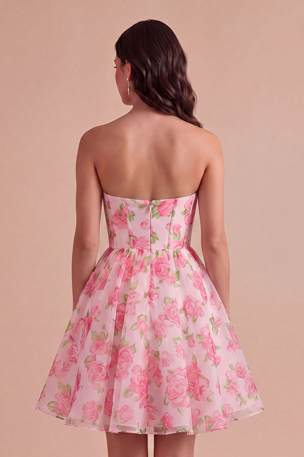 Corset Floral Pink Strapless Short Homecoming Dress