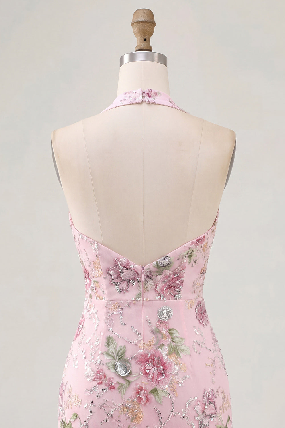Floral Pink Bodycon Halter Neck Short Homecoming Dress