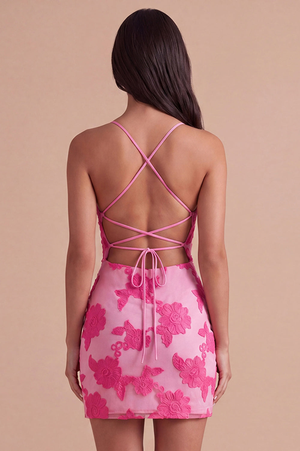 Fuchsia Floral Bodycon Short Homecoming Dress
