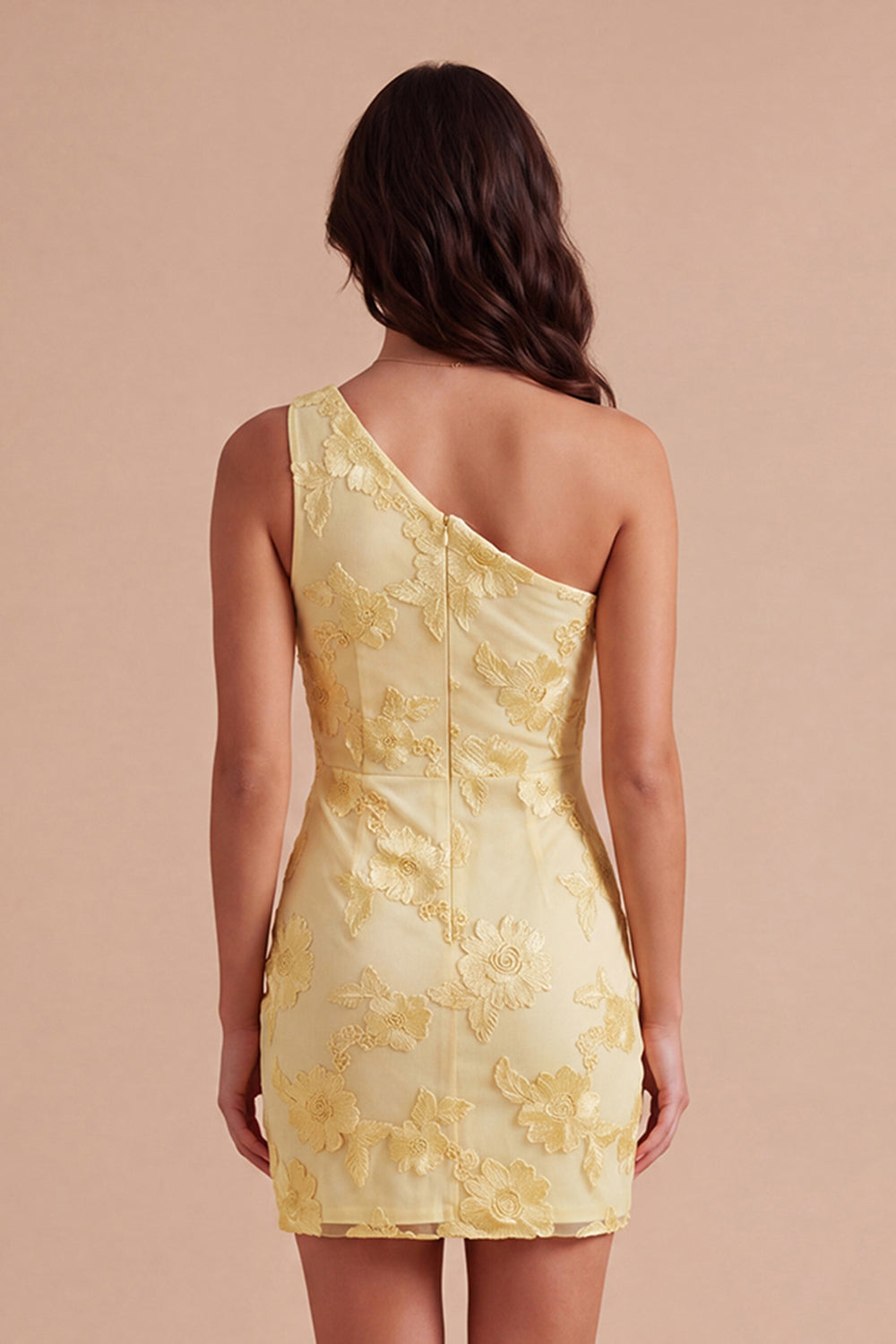 Yellow Floral Bodycon One Shoulder Short Homecoming Dress