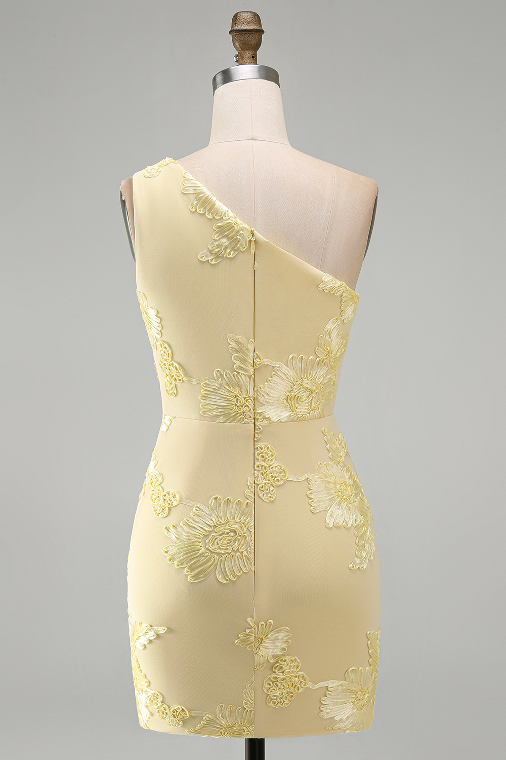 Yellow Floral Bodycon One Shoulder Short Homecoming Dress