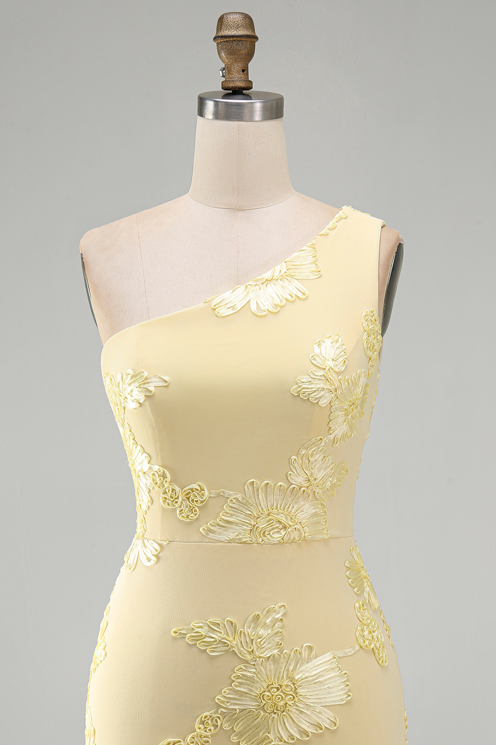 Yellow Floral Bodycon One Shoulder Short Homecoming Dress