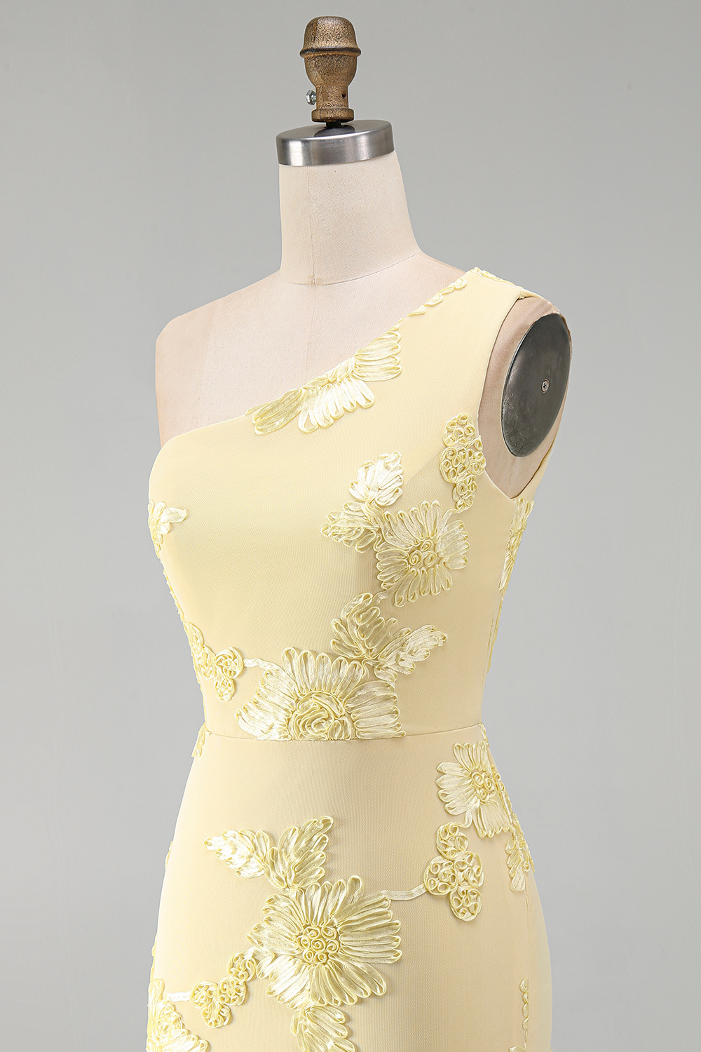 Yellow Floral Bodycon One Shoulder Short Homecoming Dress