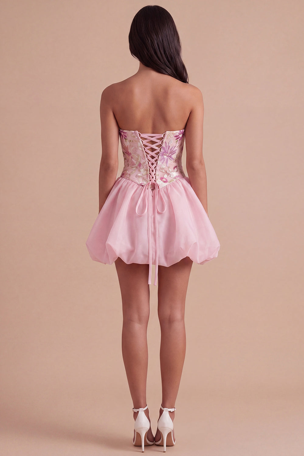 A Line Floral Appliqued Pink High Waist Short Homecoming Dress