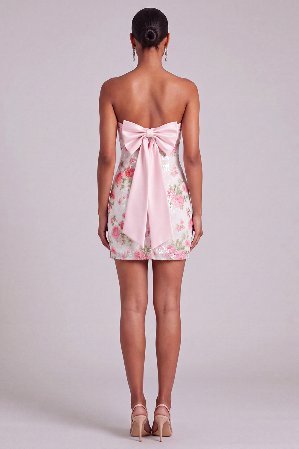 Light Pink Sparkly Floral Bodycon Short Formal Dress