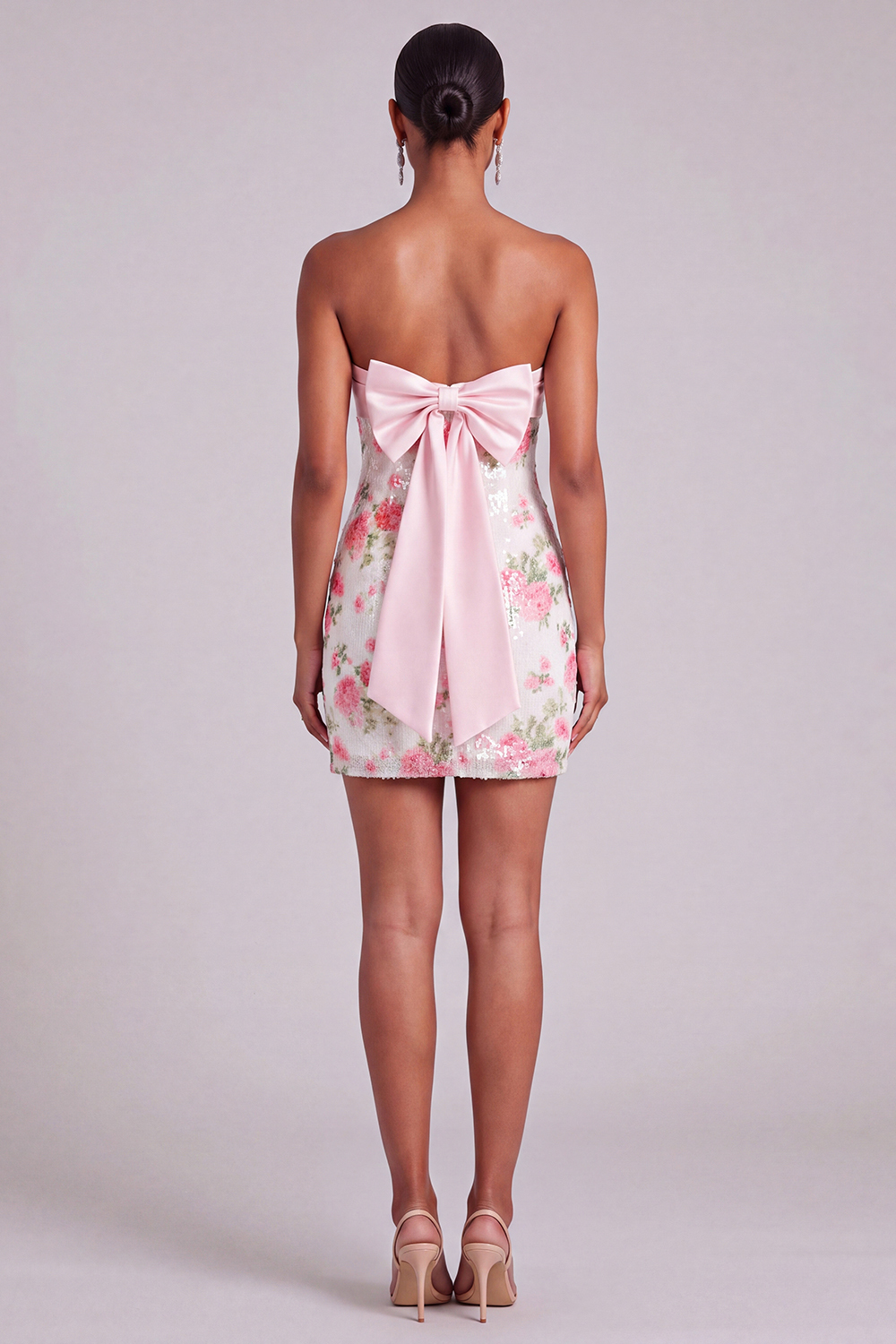 Light Pink Sparkly Floral Bodycon Short Formal Dress