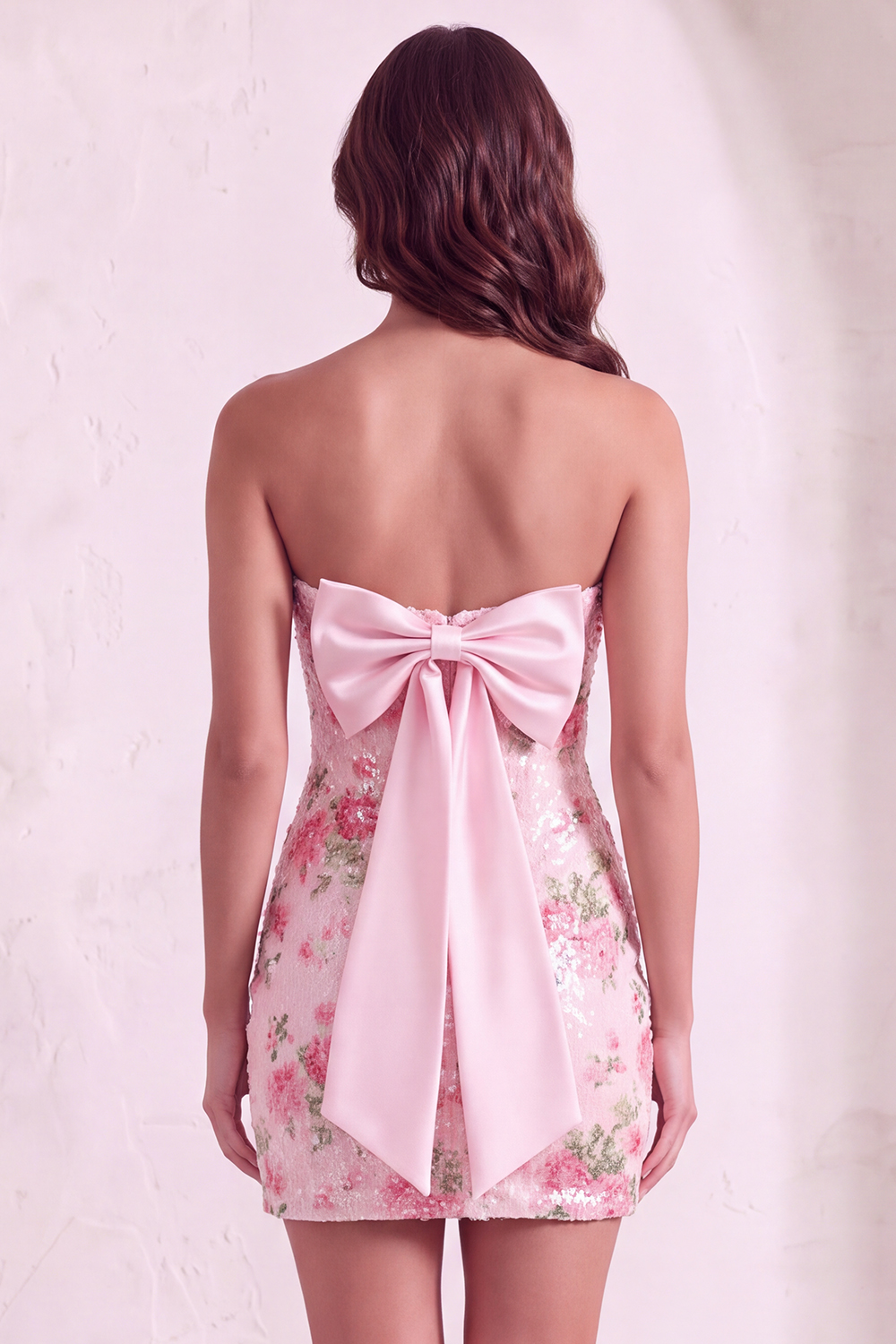 Light Pink Floral Bodycon Sparkly Sequined Short Homecoming Dress