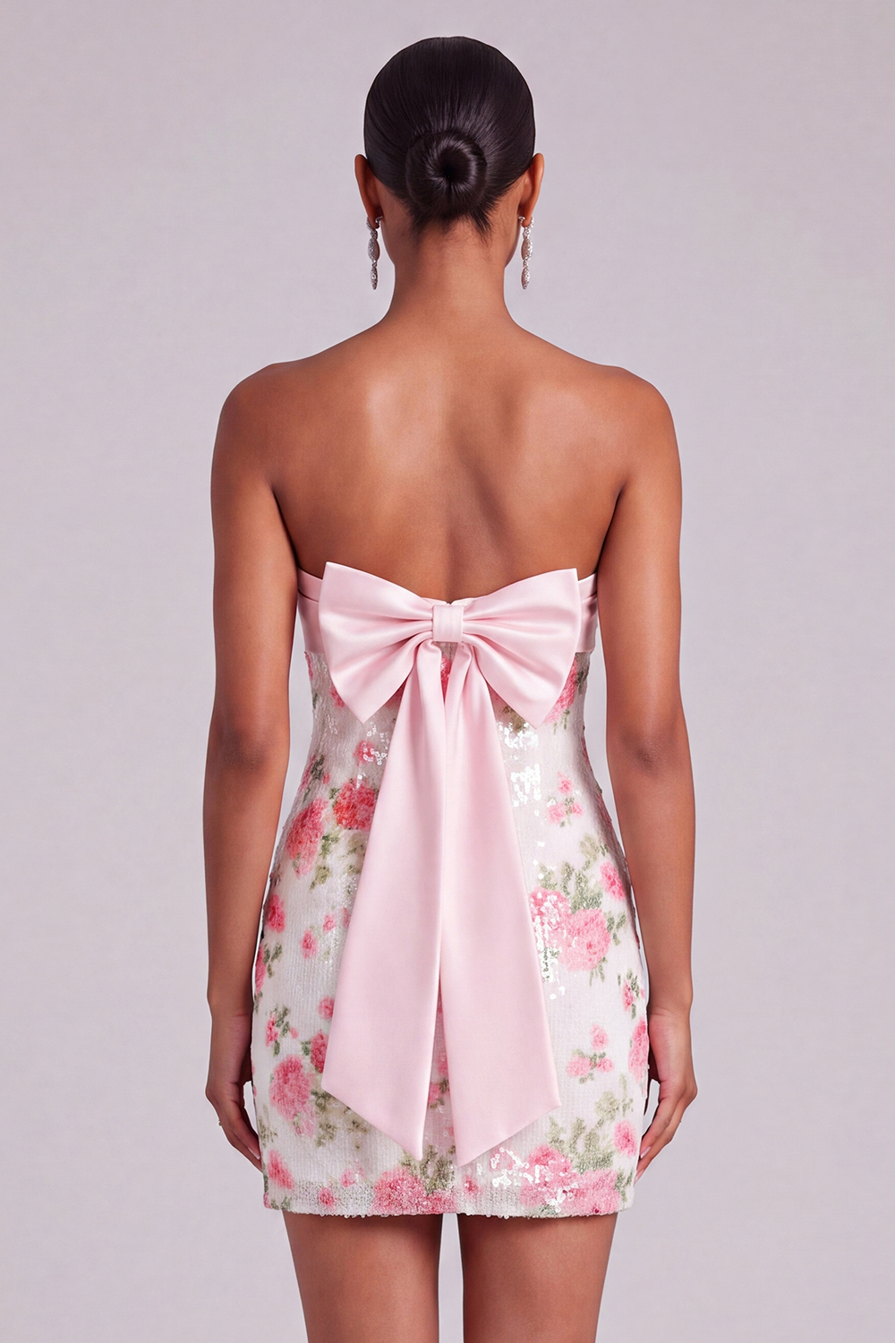 Light Pink Sparkly Floral Bodycon Short Formal Dress