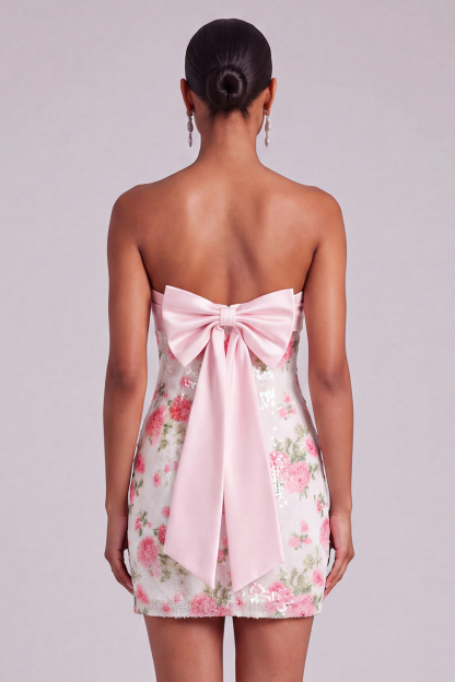Light Pink Sparkly Floral Bodycon Short Formal Dress