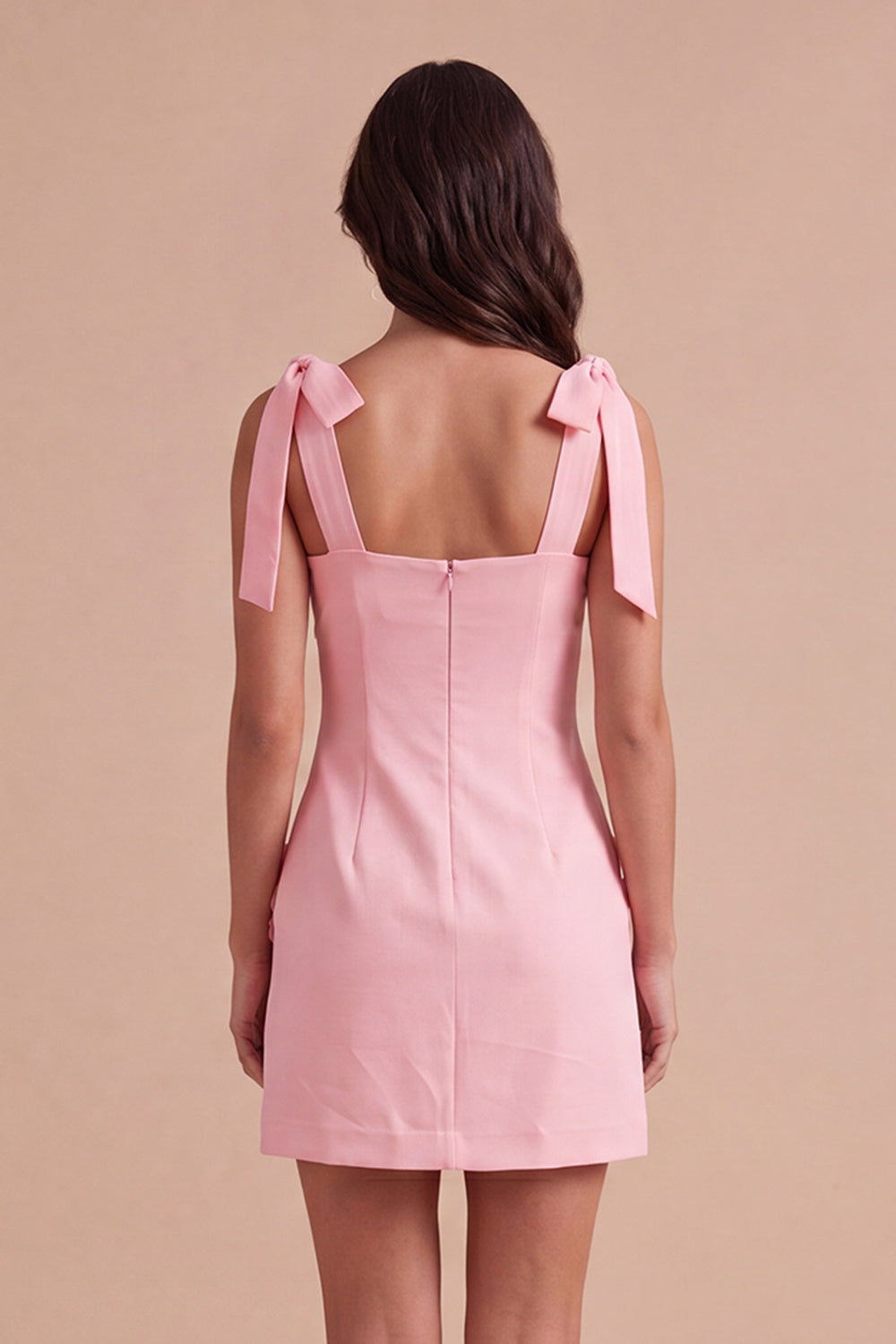 Pink Floral Bodycon Square Neck Short Homecoming Dress with Bows