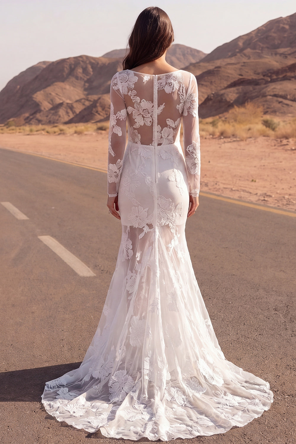 Ivory Mermaid Floral Long Western Wedding Dress
