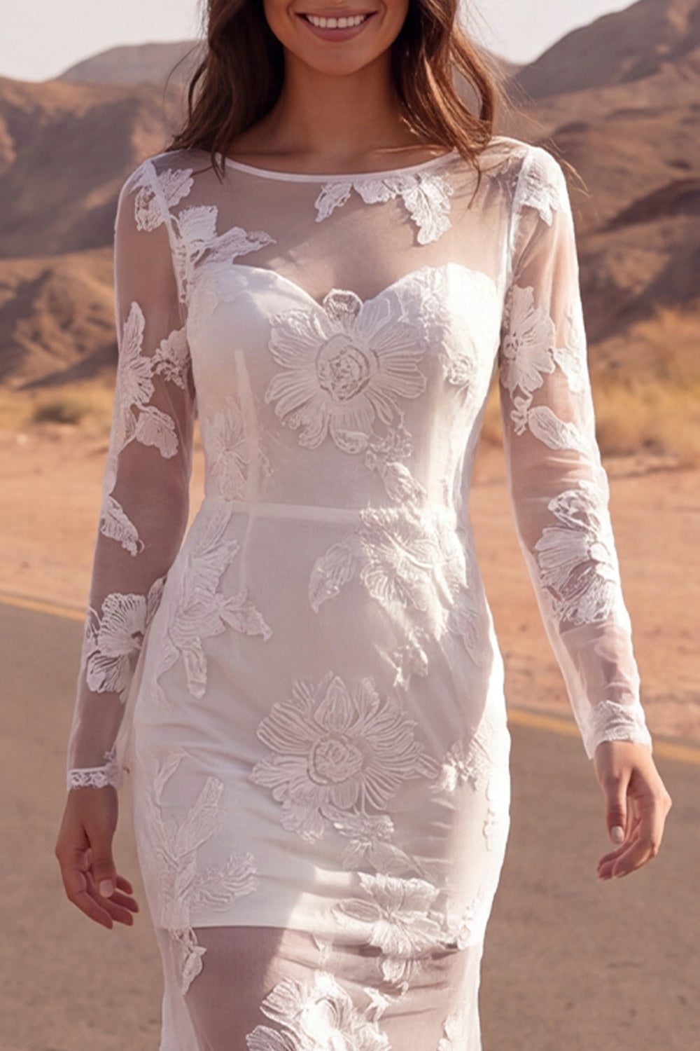 Ivory Mermaid Floral Long Western Wedding Dress