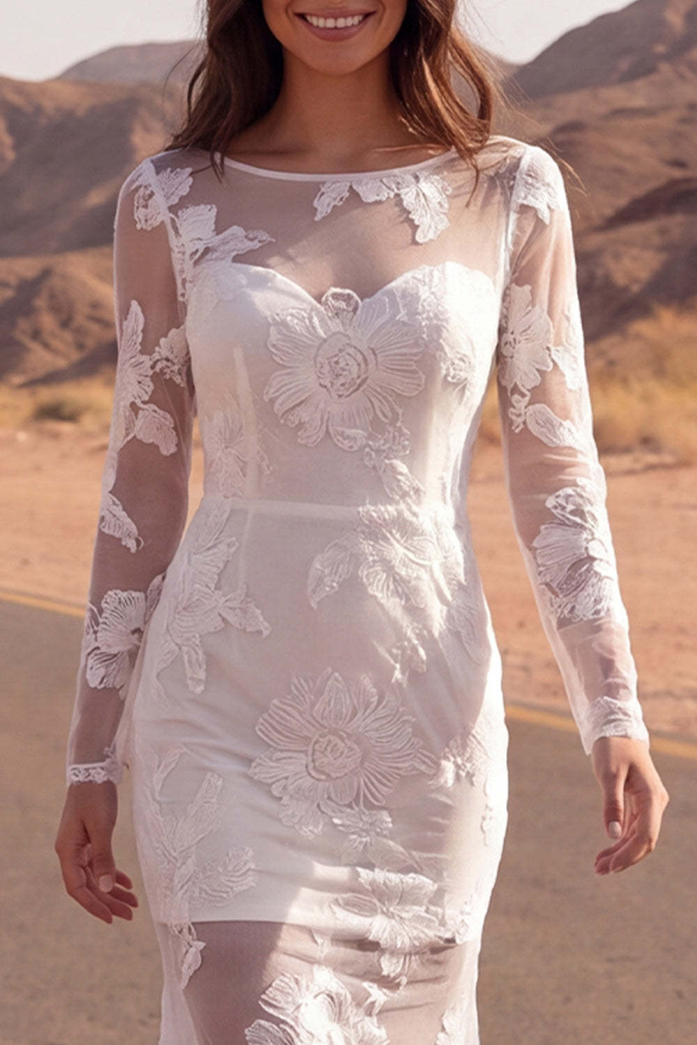 Ivory Mermaid Floral Long Western Wedding Dress