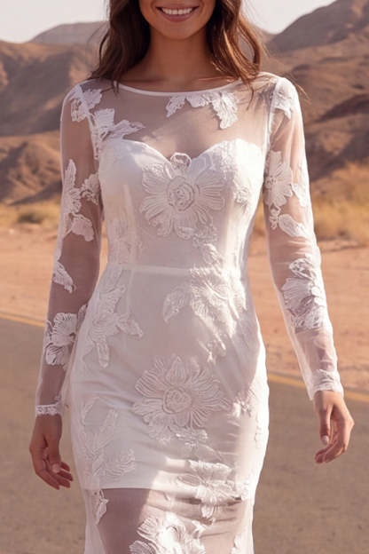 Ivory Mermaid Floral Long Western Wedding Dress