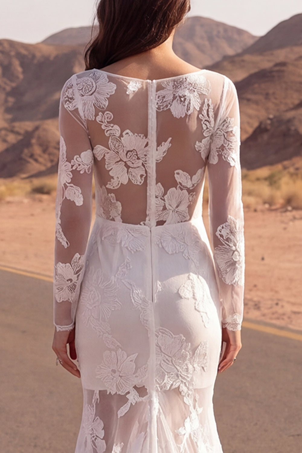 Ivory Mermaid Floral Long Western Wedding Dress