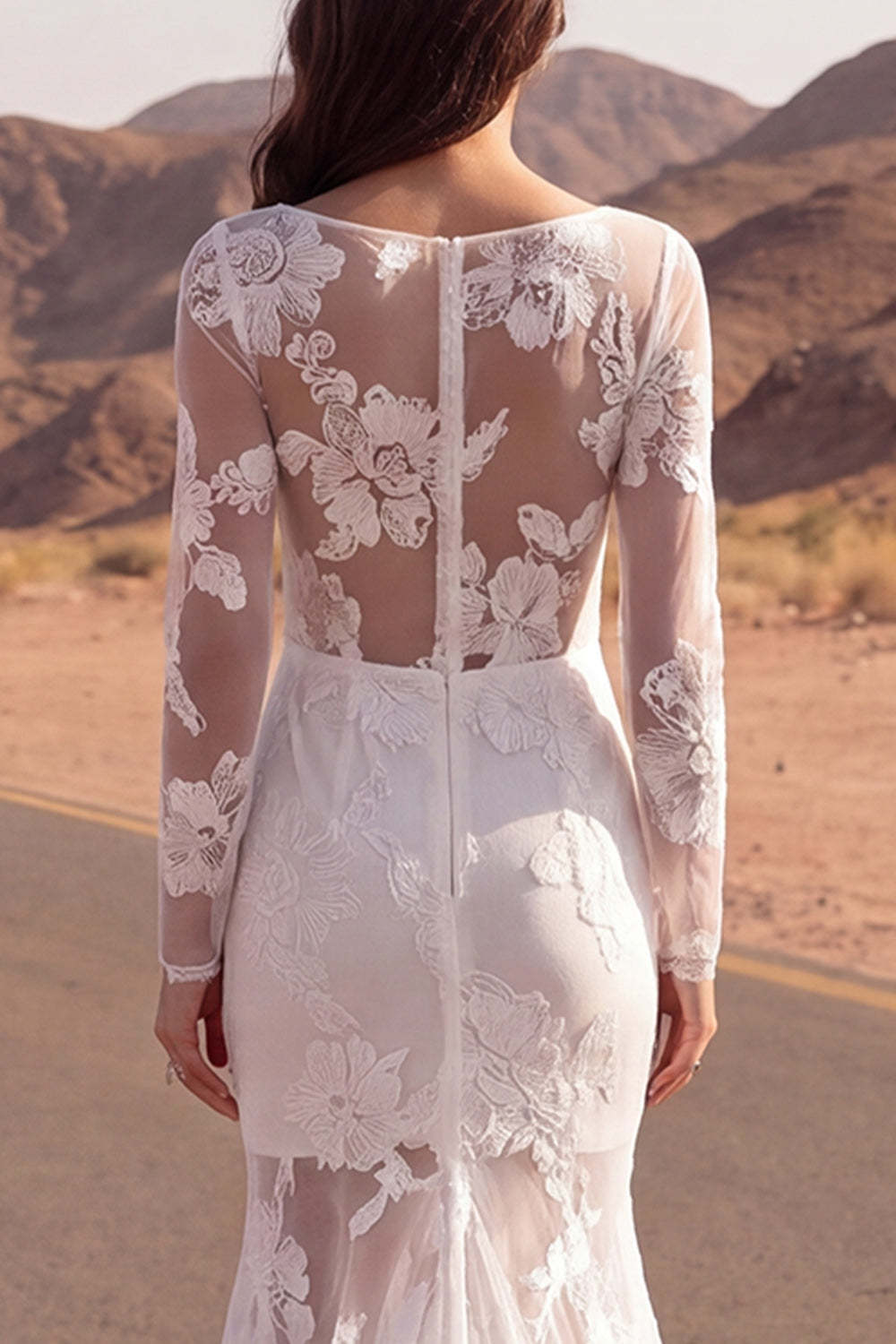 Ivory Mermaid Floral Long Western Wedding Dress
