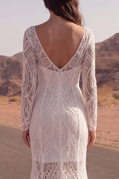 Mermaid Ivory Lace  Boho Long Western Wedding Dress
