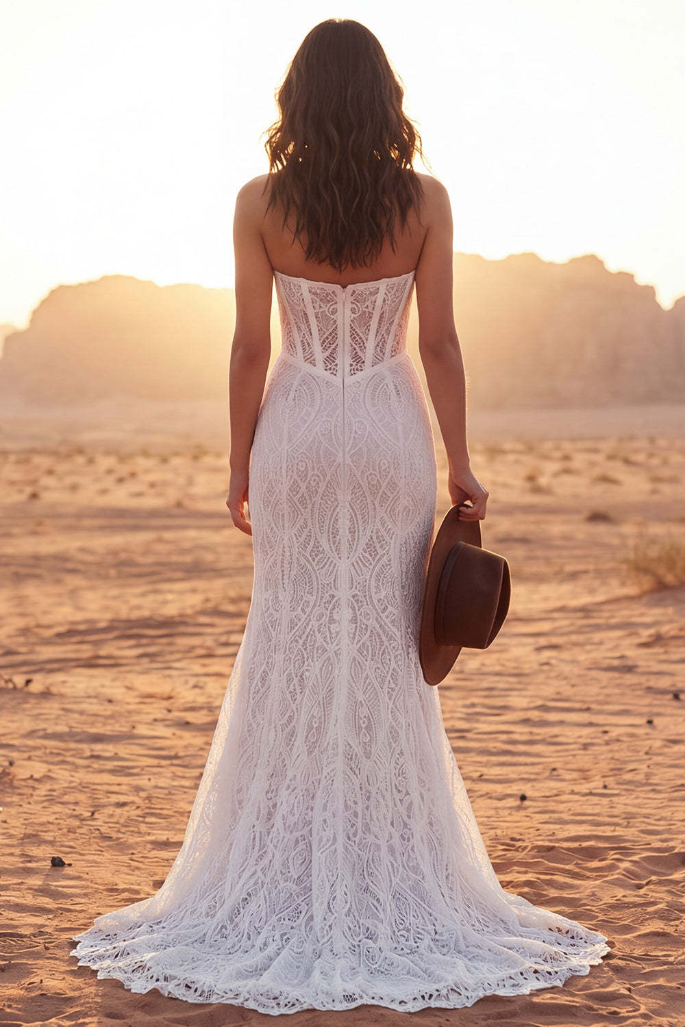 Lace Sweetheart Corset Mermaid Long Boho Western Wedding Dress with Slit