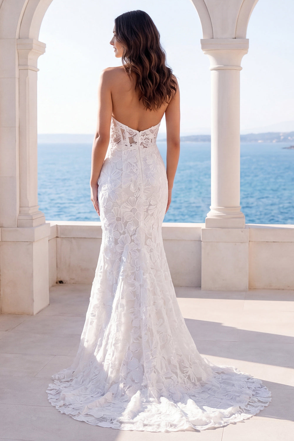 Ivory Floral Halter Neck Mermaid Long Boho Beach Wedding Dress