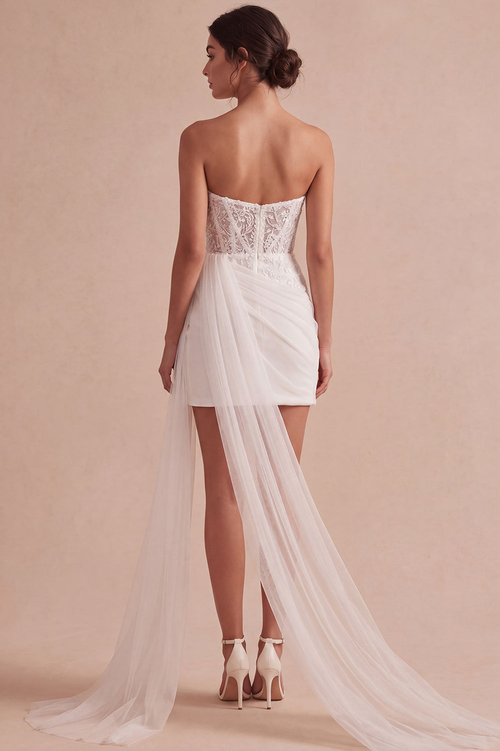 Sparkly Sequined Ivory Short Corset Bodycon Bridal Shower Dress with Side Cape